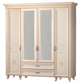 Шкаф для одежды 4-дверный с зеркалом №493 Марлен кремовый белый в Заводоуковске - zavodoukovsk.mebel-74.com | фото