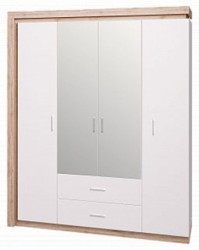 Шкаф для одежды с ящиками 4-х створчатый с зеркалом Люмен 16 в Заводоуковске - zavodoukovsk.mebel-74.com | фото
